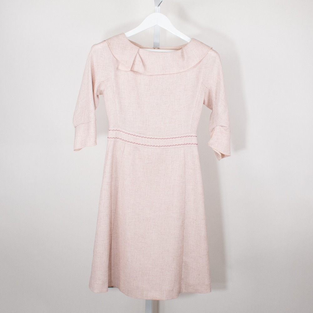 itMICHAA Pale Pink Textured Ruffle‎ Collar Midi Dress 3/4 Sleeve Small